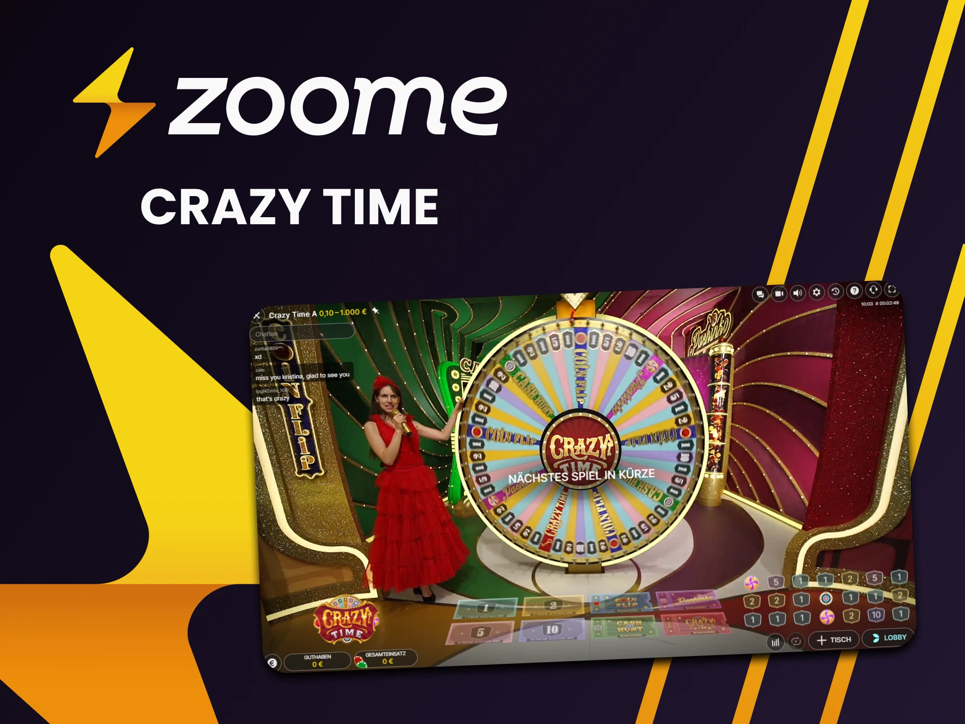 Crazy Time ist ideal für Live-Casinospiele auf Zoome.