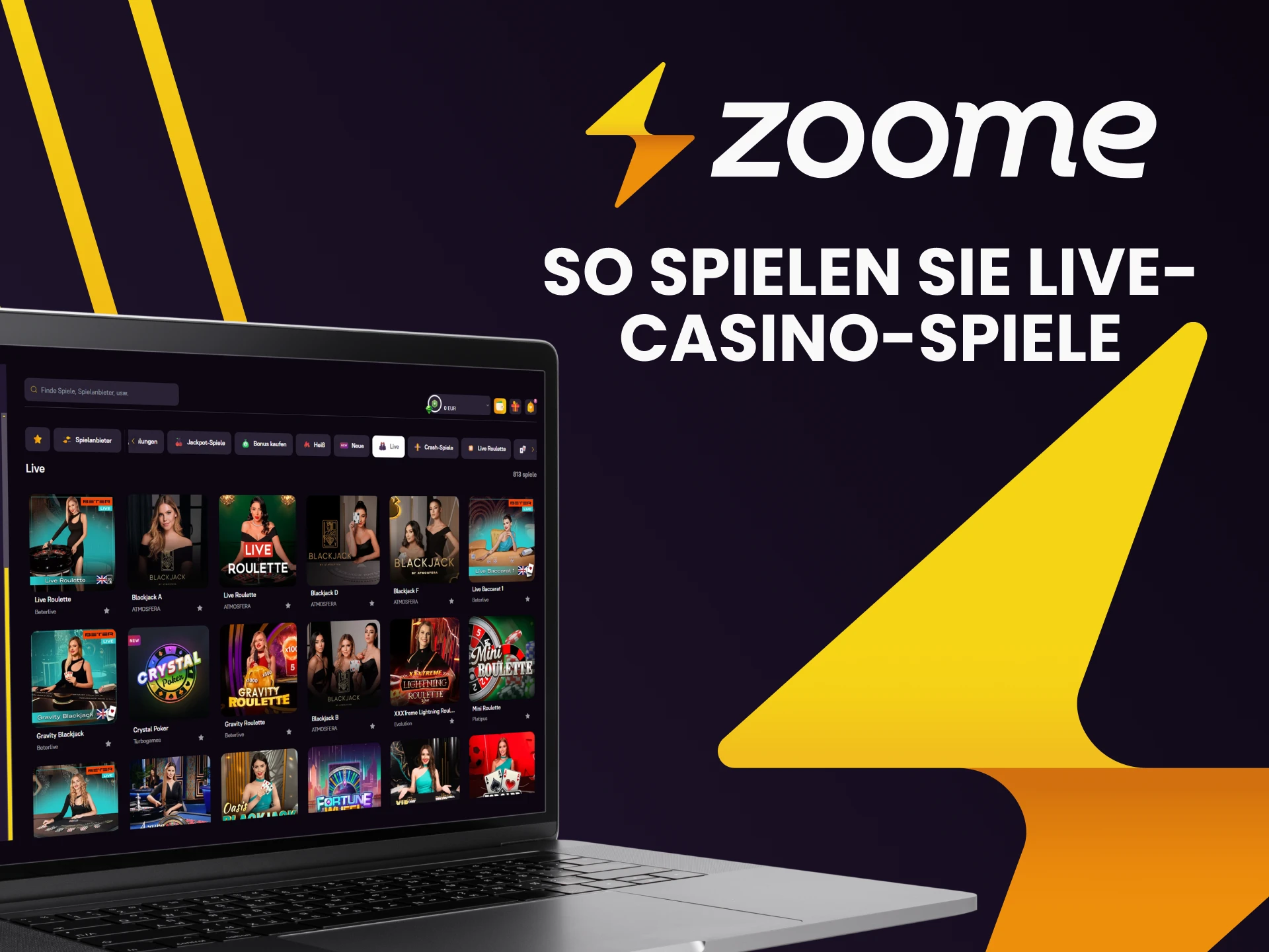 Schauen Sie sich unbedingt den Live-Casino-Bereich auf Zoome an.